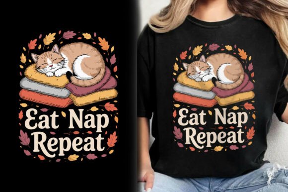 Eat Nap Repeat Cat Thanksgiving T-Shirt: Cozy Autumn Vibes