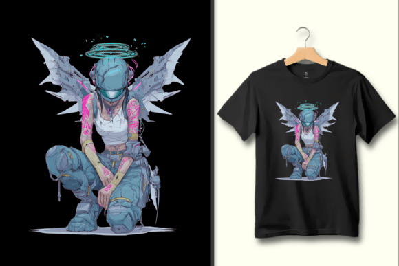 Futuristic Cyberpunk Angel with Tattoos: A Bold Design Asset