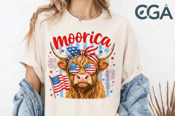 Moorica Patriotic Highland Cow Png: Country Charm Meets Modern Design