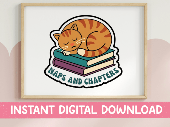 Naps and Chapters: The Cat Book Sticker for Your Cozy Brand