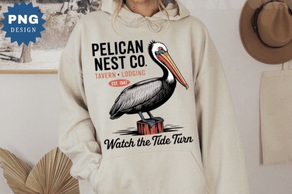 Pelican Nest Vintage PNG: Coastal Design Essentials