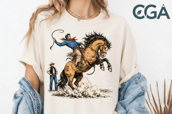 Retro Bronc Riding Cowboy Western PNG: A Bold Graphic for Authentic Brands