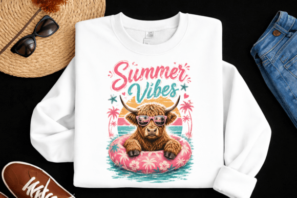 Summer Vibes Highland Cow PNG: A Whimsical Design Asset