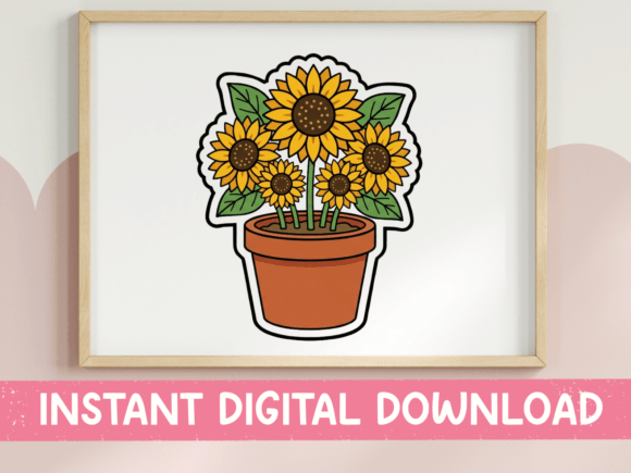 Sunflower Pot Sticker Floral: A Burst of Cheerful Design